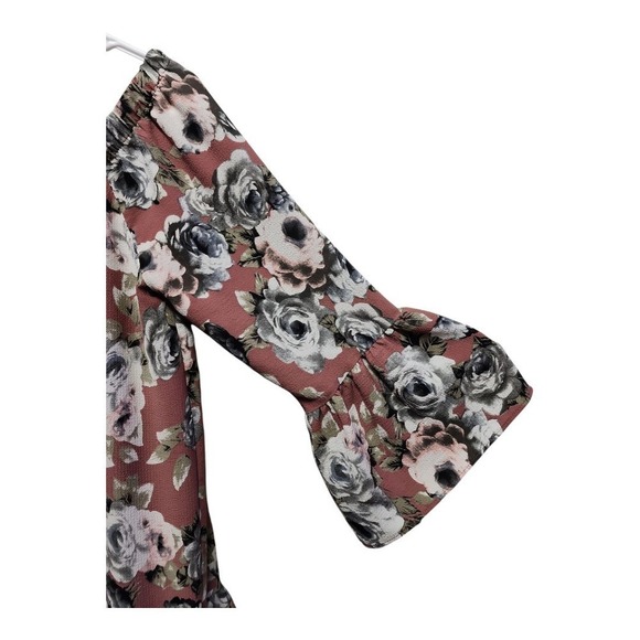 MOA MOA Mauve Floral Blouse M Off Shoulder 3/4 Sleeve Tunic Top Lined‎ - Picture 9 of 14
